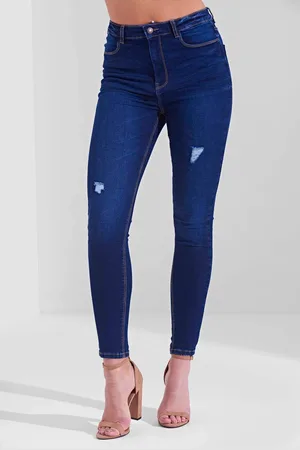 Urban Bliss Womens Max Dark High Waist Distressed Skinny Jean - Size 10 UK