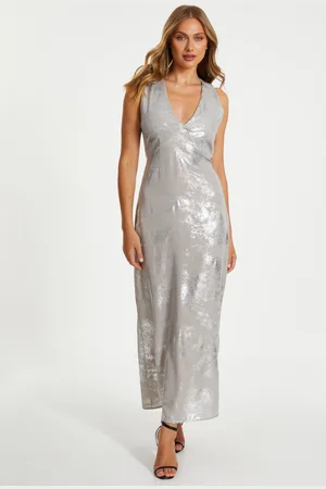 Quiz Womens Foil Plunge Maxi Dress - Size 18 UK