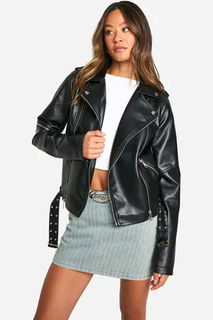 Boohoo Womens Tall Belt Detail Faux Leather Biker Jacket - - Size 10 UK
