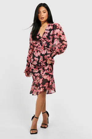 Boohoo Womens Petite Floral Ruffle Hem Woven Midaxi Dress - - Size 12 UK