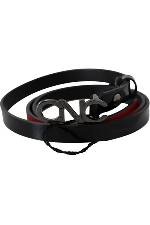 Costume National WoMens Skinny Leather Logo Buckle Belt - Size 85 cm