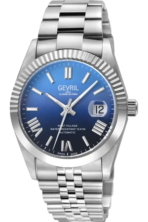 Gevril Mens Automatic West Village Fusion Elite Swiss Sellita SW200 Cobalt Horizon Gradient Dial Satin and Polished Bracelet - - One Size