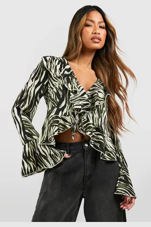 Boohoo Womens Zebra Printed Ruffle Blouse - - Size 6 UK