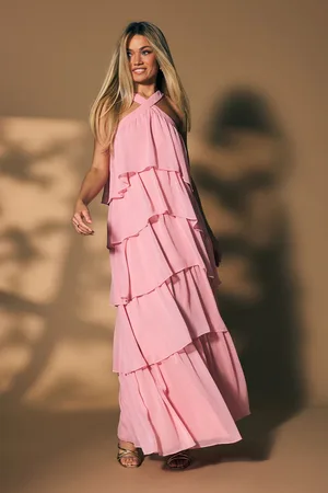 Oasis Womens Chiffon Halterneck tiered Maxi Dress - - Size 12 UK
