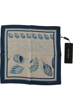 Dolce & Gabbana Mens White Shells Print Square Handkerchief Scarf Silk - One Size