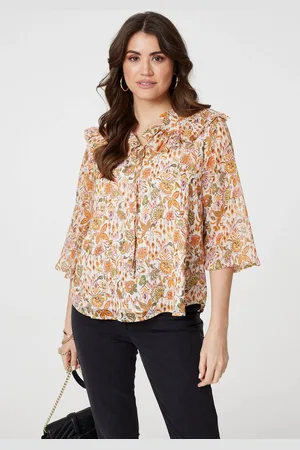 Izabel London Womens Floral Frill Detail 3/4 Sleeve Blouse - Size 16 UK