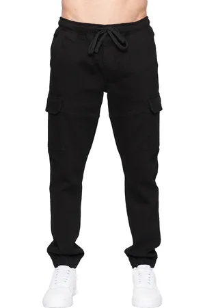 Crosshatch Mens Malimore Cuffed Ankle Cargo Jeans (Solid Black) - - Size 32R