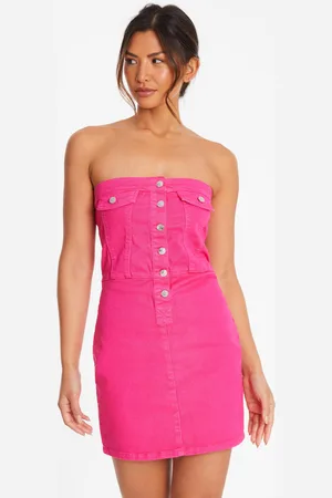 Quiz Womens Denim Bandeau Mini Dress Cotton - Size 14 UK