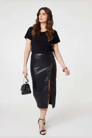 Izabel London Womens Faux Leather Zip Detail Pencil Skirt - Size 8 UK