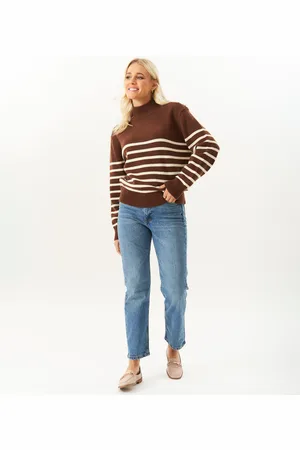 Gini London Womens High Neck Stripe Oversized Jumper - - Size L/XL