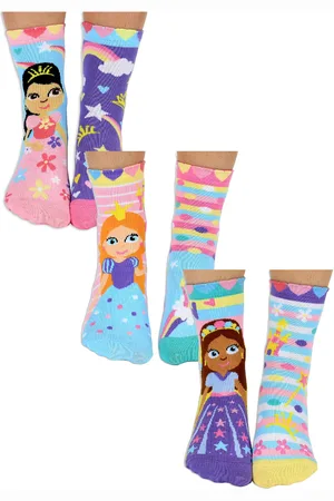 United Oddsocks ODD SOCKS - 6 Pack Girls Novelty Princess Odd in a Gift Box - - Cotton - Size 7-10Y