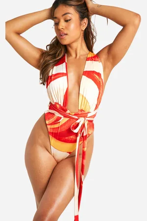 Boohoo Womens Petite Floral Plunge Swimsuit - - Size 6 UK