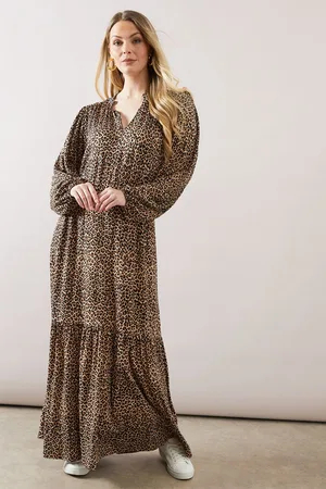 wallis Womens Leopard Collarless Viscose Jersey Midaxi Dress - - Size 14 UK