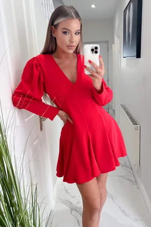 Ax Paris Womens V-Neck Long Sleeve Skater Dress - Size 8 UK