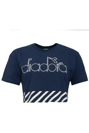 Diadora Crop Womens Navy T-Shirt - Cotton - Size X-Small