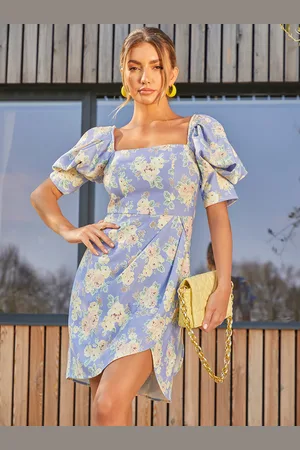 Chi Chi London Womens Floral Printed Ruffle Sleeve Mini Dress in Multi - - Size 6 UK