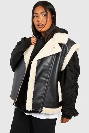 Boohoo Womens Plus Teddy Trim Faux Leather Gilet - - Size 18 UK