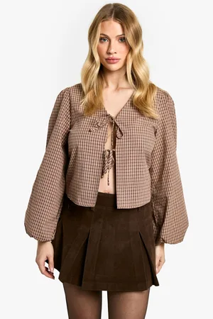 Boohoo Womens Maternity Woven Check Balloon Sleeve Tie Detail Top - Cotton - Size 18 UK