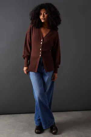 warehouse Womens Fit And Flare Plunge V Neck Cardigan - - Size Small