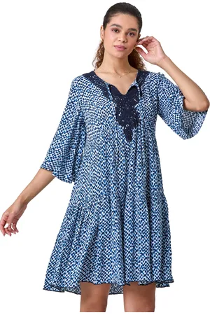 Roman Womens Spot Print Lace Detail Smock Dress - - Size 10 UK