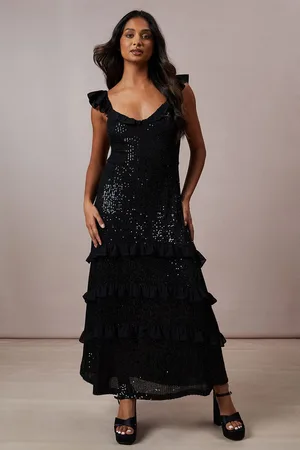 Oasis Womens Occasion Sequin Ruffle Midaxi Dress - - Size 8 UK