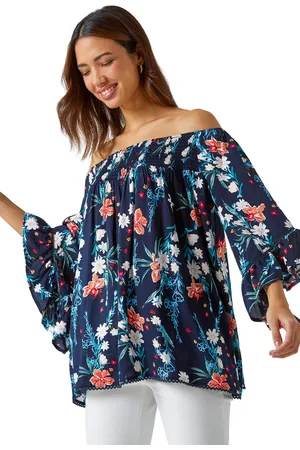 Roman Womens Floral Frill Sleeve Bardot Top - - Size 12 UK