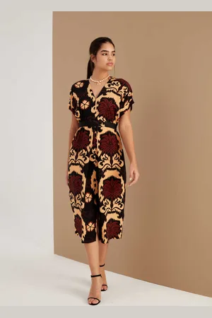 Gusto Womens Jacquard Patterned V-Neck Dress in Cotton - Size Small