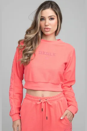 SikSilk Womens Loopback Embroidered Cropped Sweatshirt in Cotton