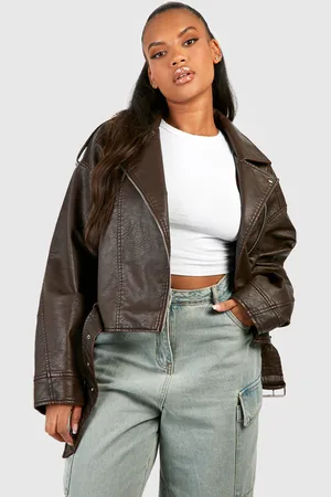 Boohoo Womens Plus Vintage Faux Leather Crop Biker Jacket - - Size 28 Regular (UK Womens)
