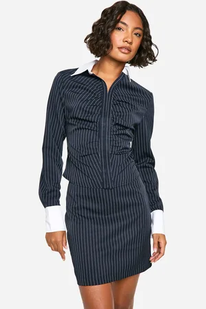 Boohoo Womens Tall Contrast Pinstripe Fitted Shirt - - Size 8 UK