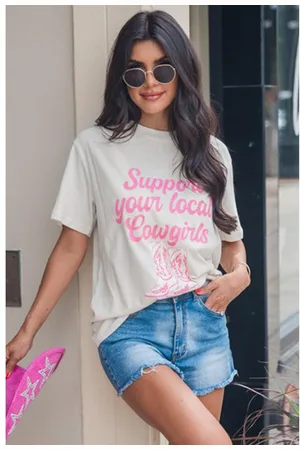 Azura Exchange Womens Support Your Local Cowgirls Boots Print Crewneck Tee - Size 2XL