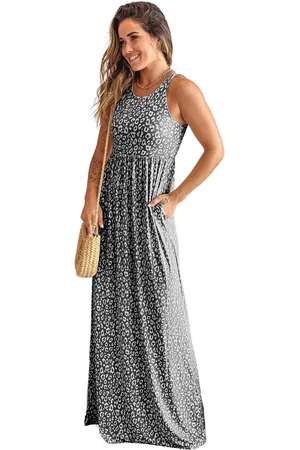 Azura Exchange WoMens Leopard Print Sleeveless Maxi Dress in Gray - - Size Medium