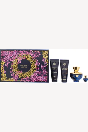 VERSACE Womens Dylan Blue Pour Femme Eau De Parfum 100ml, Shower Gel Body Lotion + Eau De 5ml Gift Set - - One Size