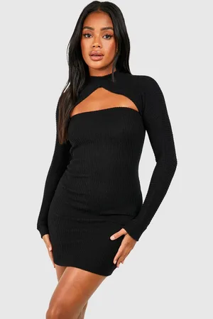 Boohoo Womens Brushed Rib 2 In 1 High Neck Dress - - Size 12 UK