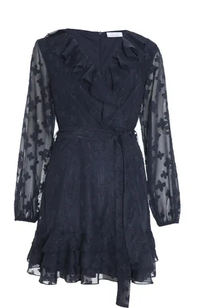 Quiz Womens Navy Chiffon Dobby Mini Skater Dress - - Size 8 UK