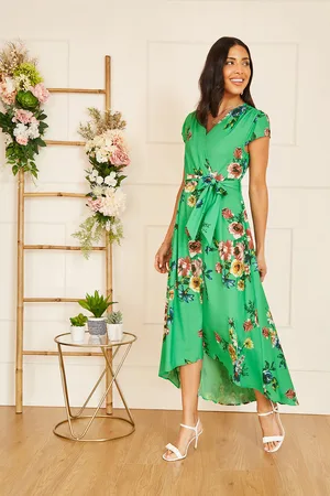 Mela Womens Bright Floral Dip Hem Wrap Midi Dress - Size 10 UK