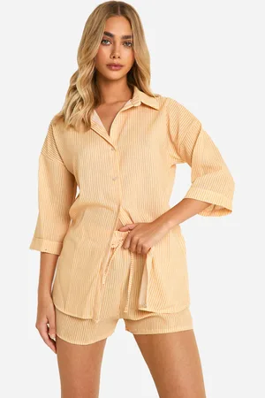 Boohoo Womens Linen Look Stripe Oversized Shirt & Shorts Set - - Size 6 UK