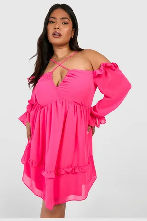 Boohoo Womens Plus Chiffon Cross Neck Detail Skater Dress - - Size 16 UK