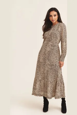 Gini London Womens Leopard Priint Long Sleeve Maxi Dress - - Size 12 UK