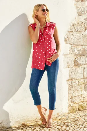 Sosandar Womens & White Spot Print Sleeveless Utility Shirt Denim - Size 10 UK