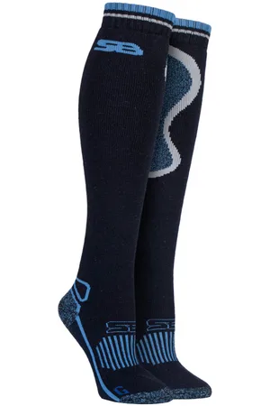 Storm Bloc Womens - Ladies Long Knee High Wool Cushioned Thermal Equestrian / Hiking Socks - SBGLS008NVY - Cotton - Size UK 4-8