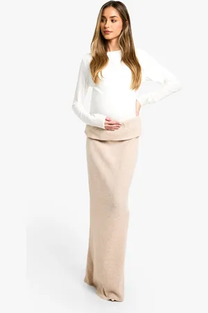 Boohoo Womens Maternity Soft Rib Fold Over Waist Detail Maxi Skirt - - Size 16 UK