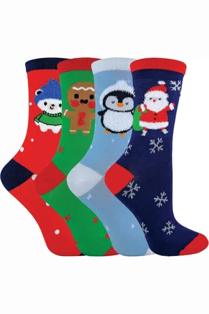 Sock Snob Girls Kids/Childrens 4 Pack Thin Cotton Rich Xmas Christmas Socks 3 Sizes - - Size UK 9-11 Child