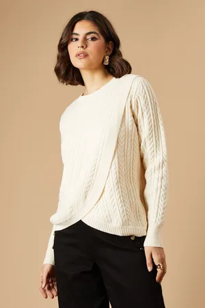 Oasis Womens Cable Wrap Front Crew Neck Jumper - - Size Small