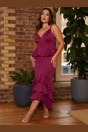 Chi Chi London Womens Cami Strap Ruffle Detail Bodycon Midi Dress in - Size 6 UK