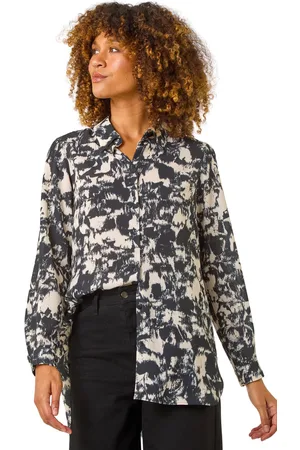 Roman Womens Abstract Print Collar Button Detail Blouse - - Size 14 UK
