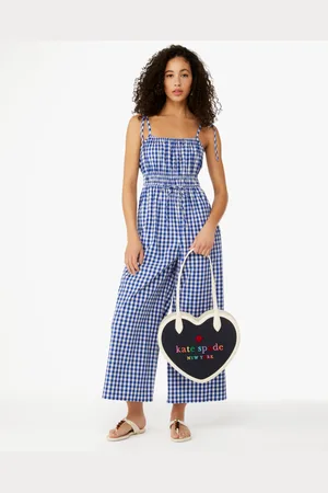 Kate Spade Womens Wave Gingham Jumpsuit - - Size Large