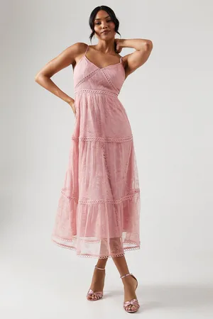 Oasis Womens Petite Delicate Lace Trim Strappy Maxi Bridesmaids Dress - - Size 18 UK