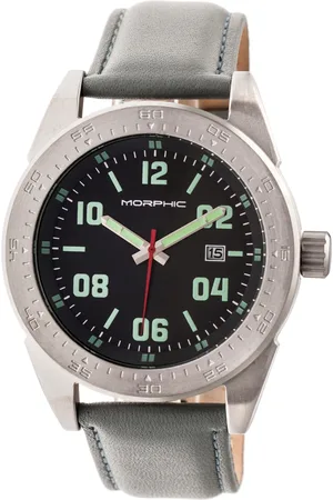 Morphic Mens M63 Series Leather-Band Watch w/Date - Stainless Steel - One Size