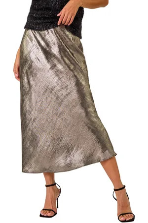 Roman Womens Metallic Bias Cut Midi Skirt - - Size 14 UK